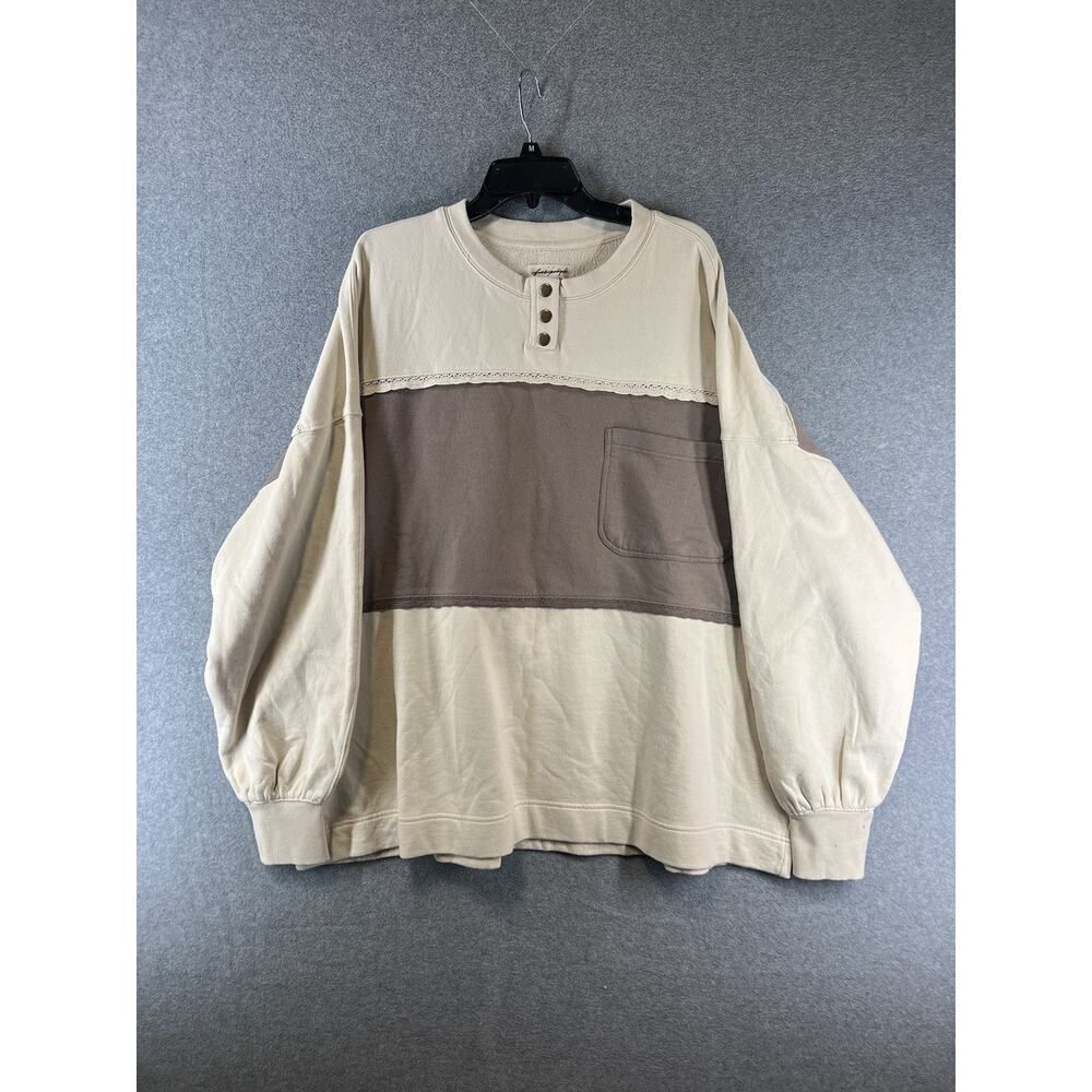 Free People Strawberry Colorblock Sweatshirt Size Large Summer Sand Combo